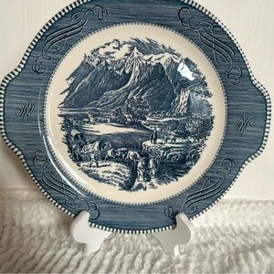 Vtg. Currier & Ives Handle Cake Plate Rocky Mountain USA